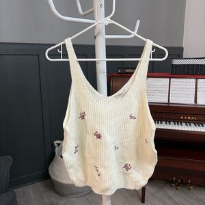 Francesca's Collections Cream Floral Knit Vest